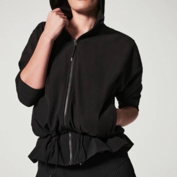 SPANX It's a Cinch Water Resistant Jacket in Black Packable Hood Women's size L - Picture 1 of 9